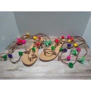 Seafolly Australia Size 8 Boho Pom Pom Leather Lace up Sandals